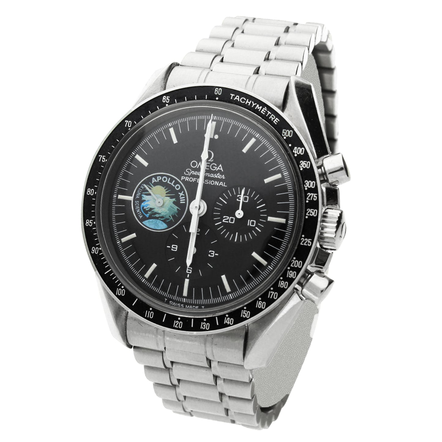 Stainless steel OMEGA ref. ST 345.0022 Speedmaster Professional 25th Anniversary 'Apollo XIII' chronograph wristwatch. Made 1995