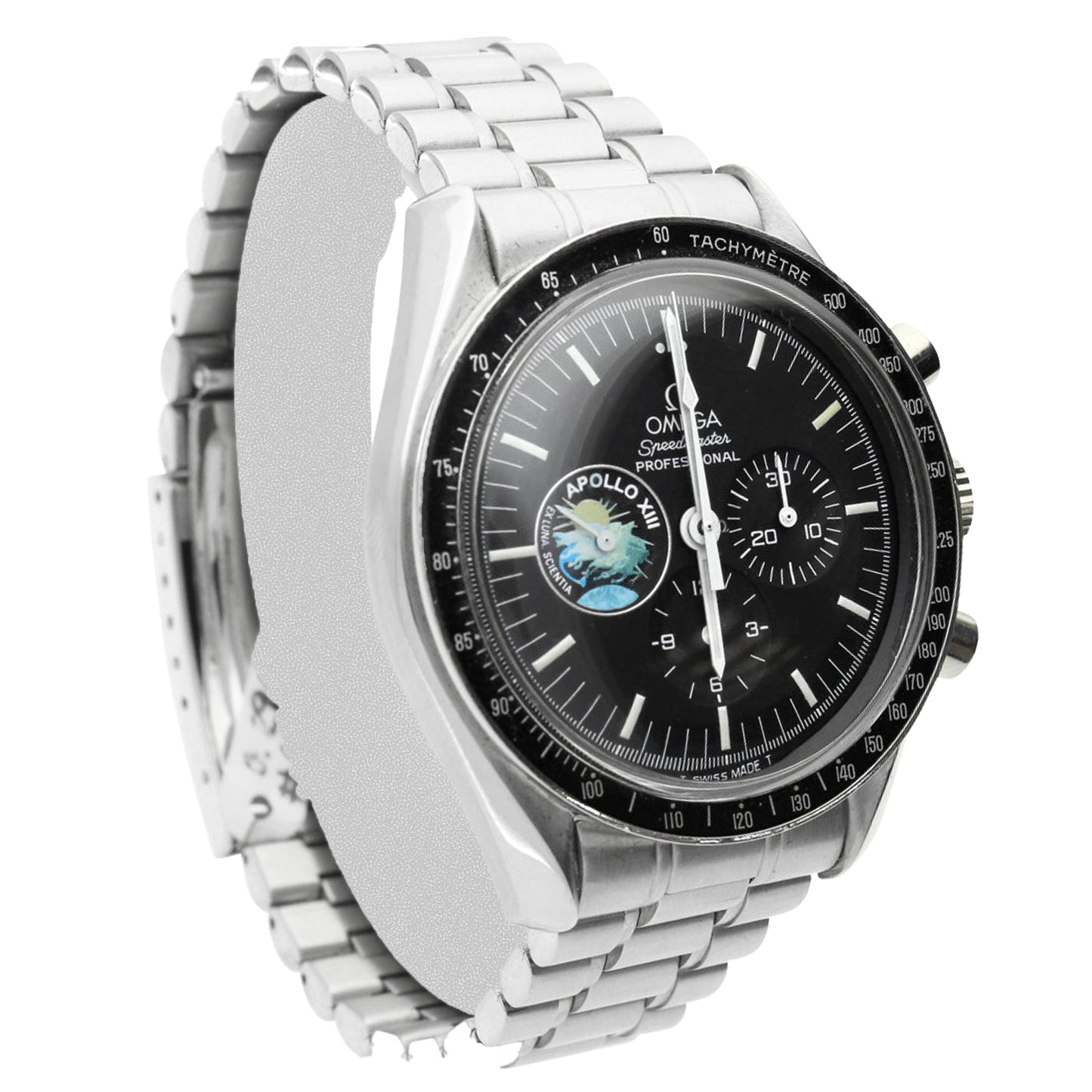 Stainless steel OMEGA ref. ST 345.0022 Speedmaster Professional 25th Anniversary 'Apollo XIII' chronograph wristwatch. Made 1995