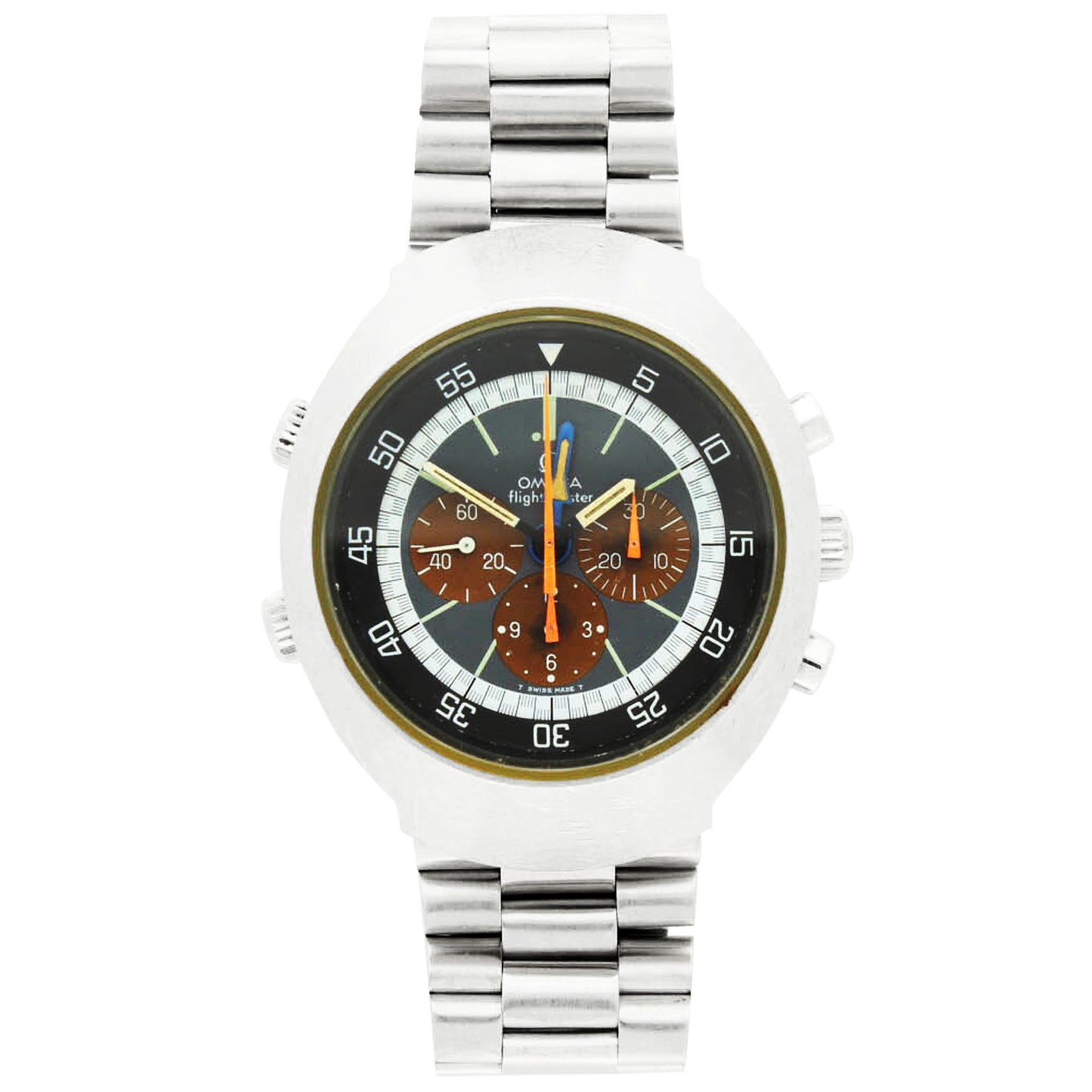 Stainless steel 2nd generation Flightmaster chronograph wristwatch. Made 1975