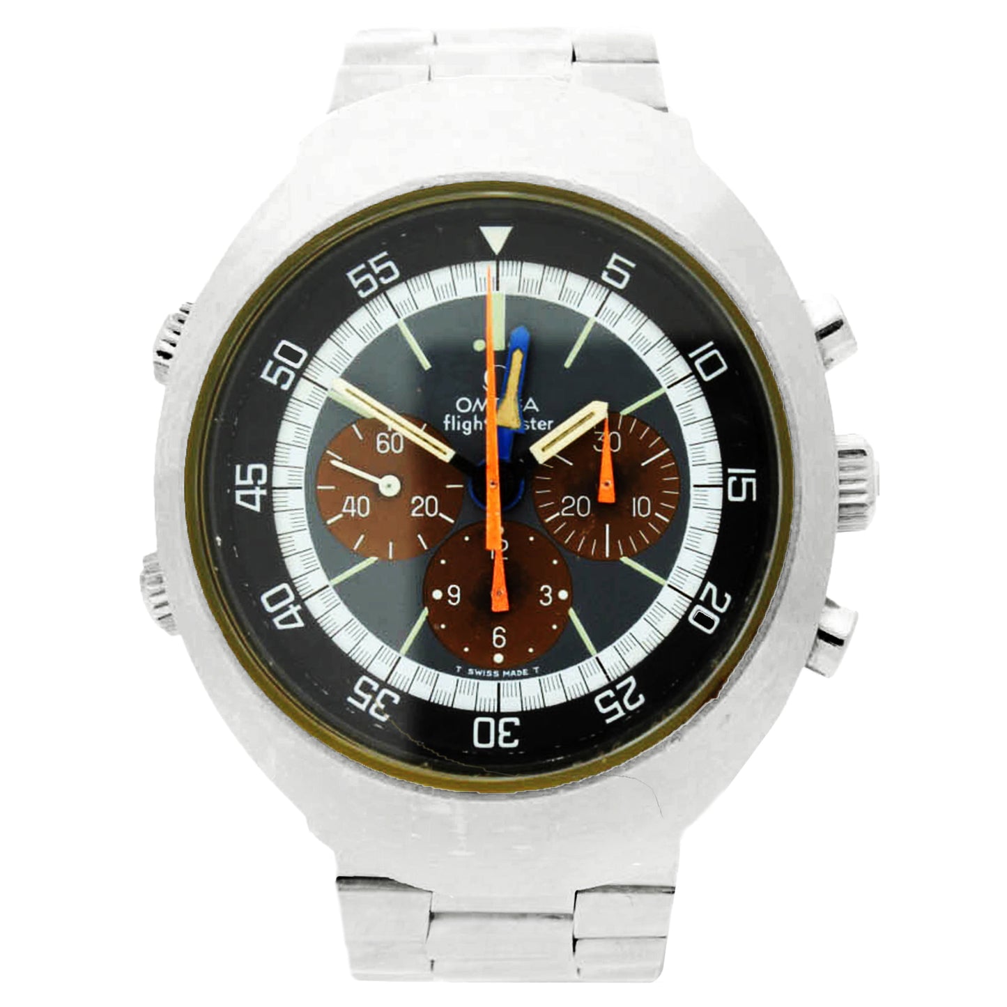 Stainless steel 2nd generation Flightmaster chronograph wristwatch. Made 1975