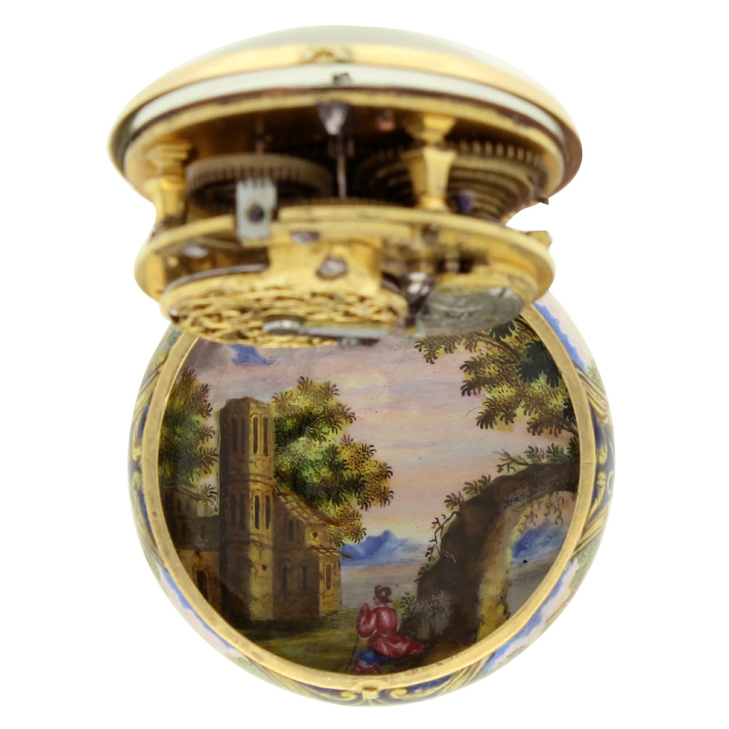 18ct yellow gold and enamel Jaq Broche verge watch. Circa 1660