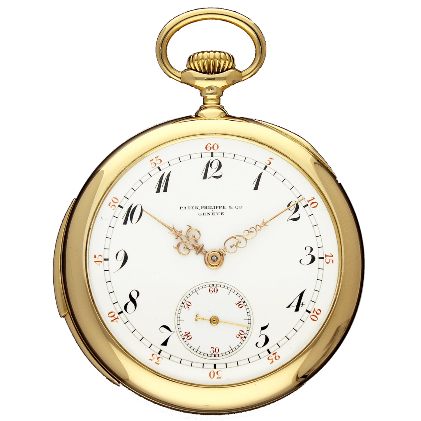 18ct yellow gold Patek Philippe, open face minute repeating pocket watch. Made 1905