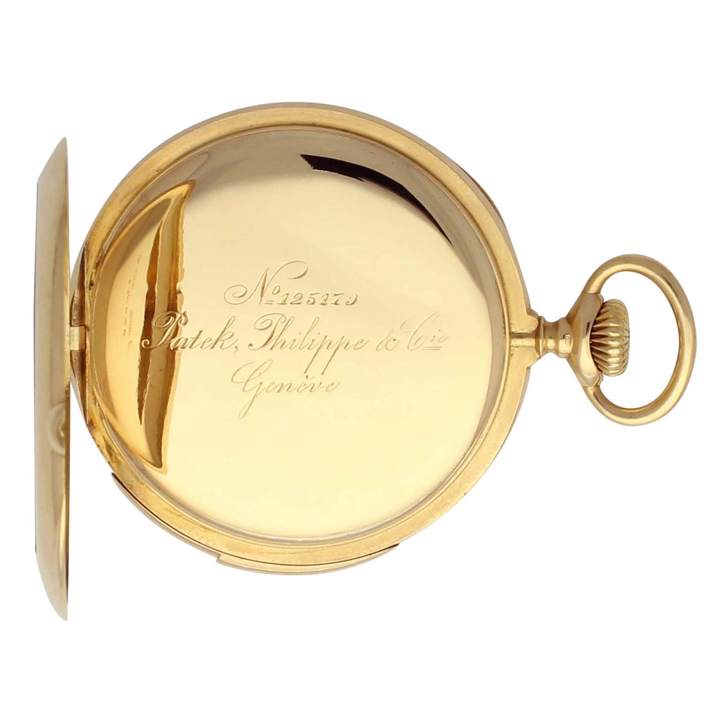 18ct yellow gold Patek Philippe, open face minute repeating pocket watch. Made 1905