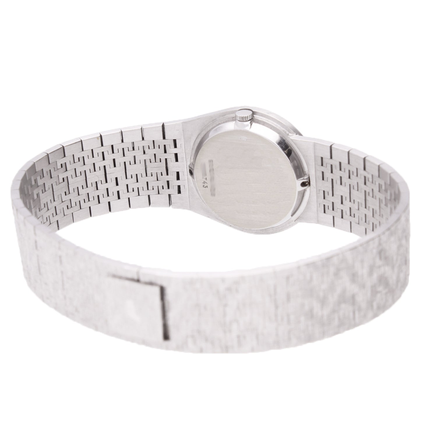 18ct white gold Piaget ref. 90810 diamond and ruby set dial and diamond set bezel bracelet watch. Made 1970