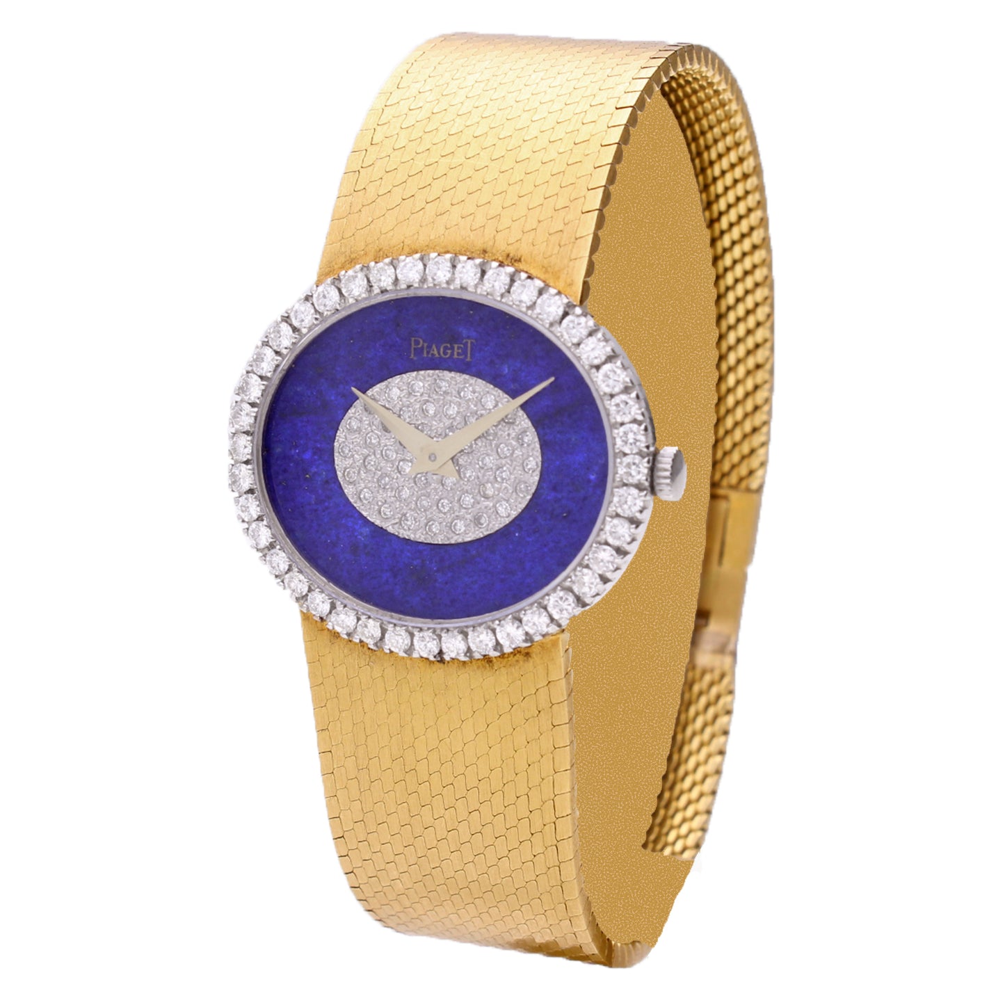 18ct yellow gold Piaget ref. 9806 diamond and lapis lazuli dial bracelet watch. Made 1970