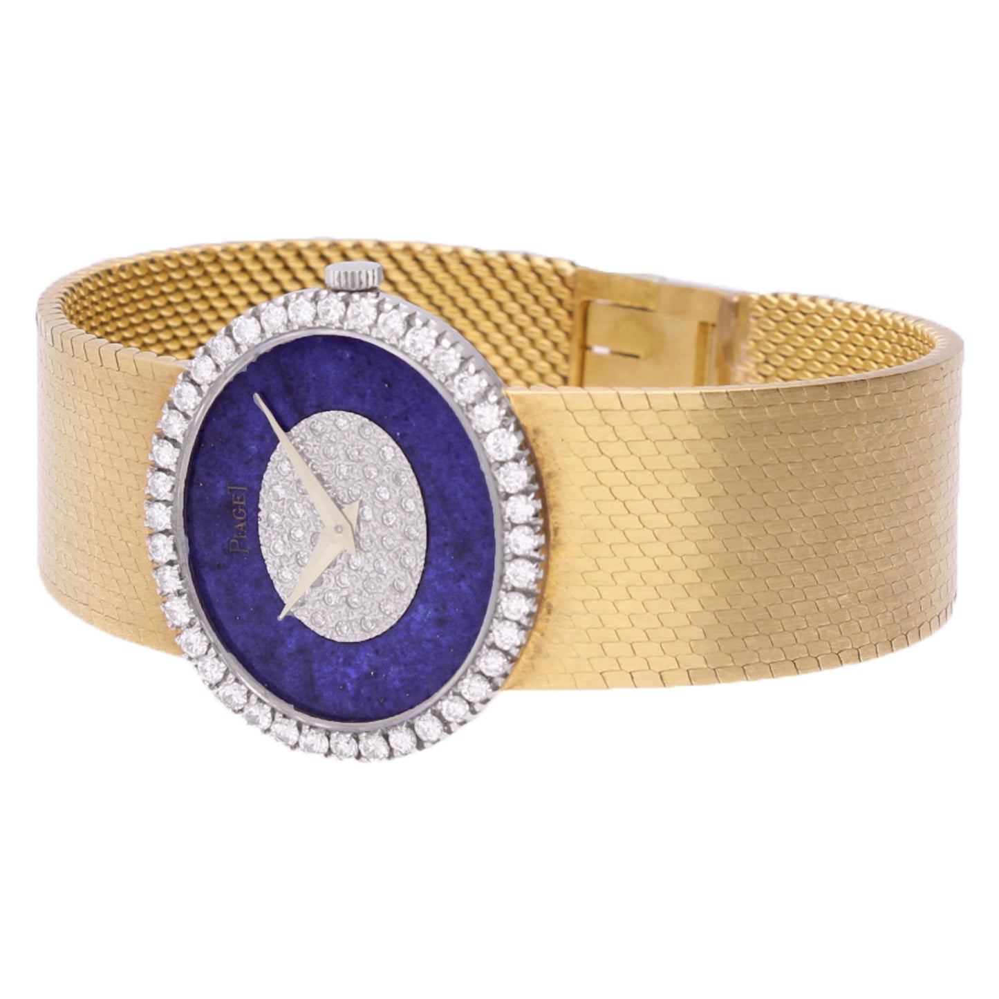 18ct yellow gold Piaget ref. 9806 diamond and lapis lazuli dial bracelet watch. Made 1970