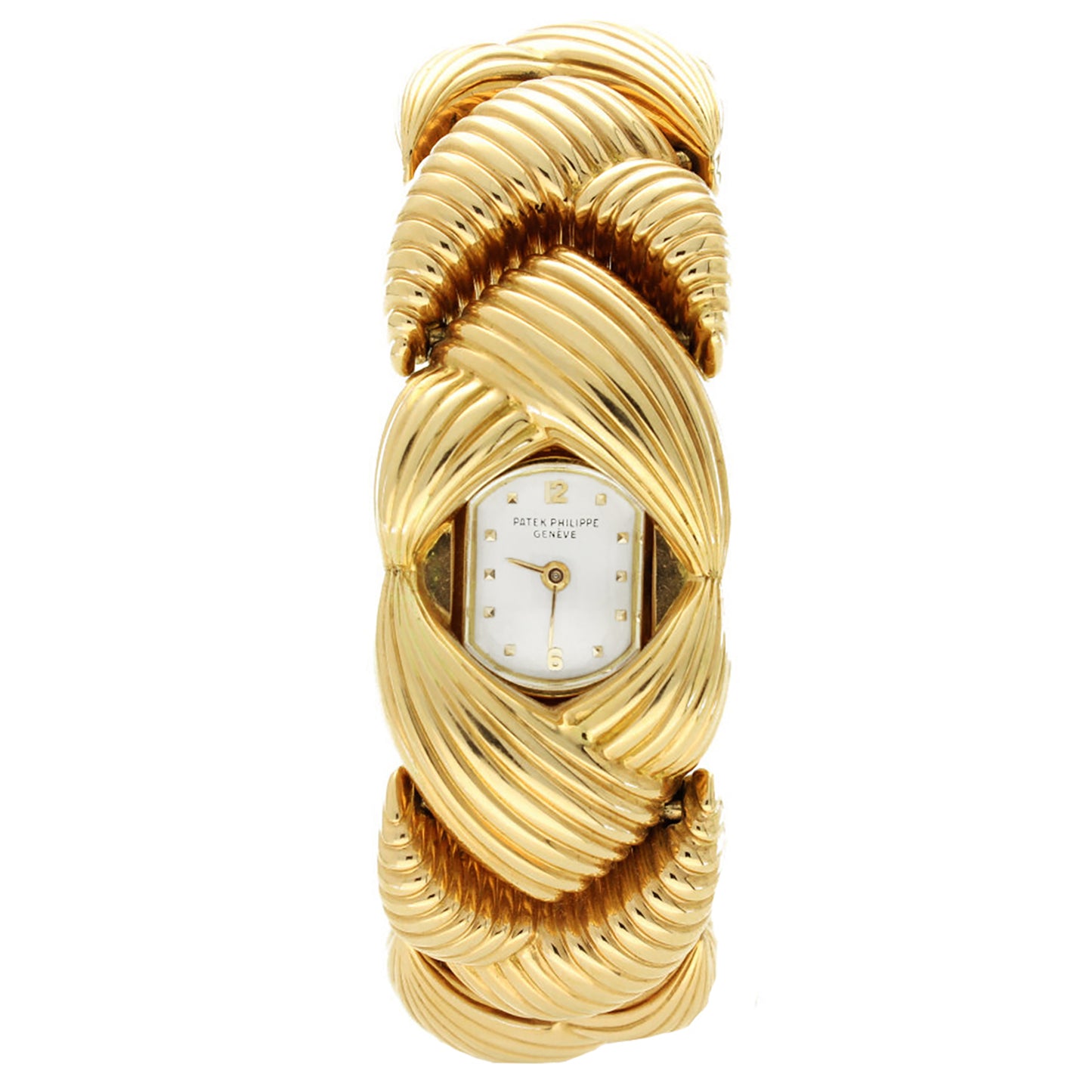 18ct rose gold Patek Philippe ref. 3100 'Scallop' link bracelet watch. Made 1958