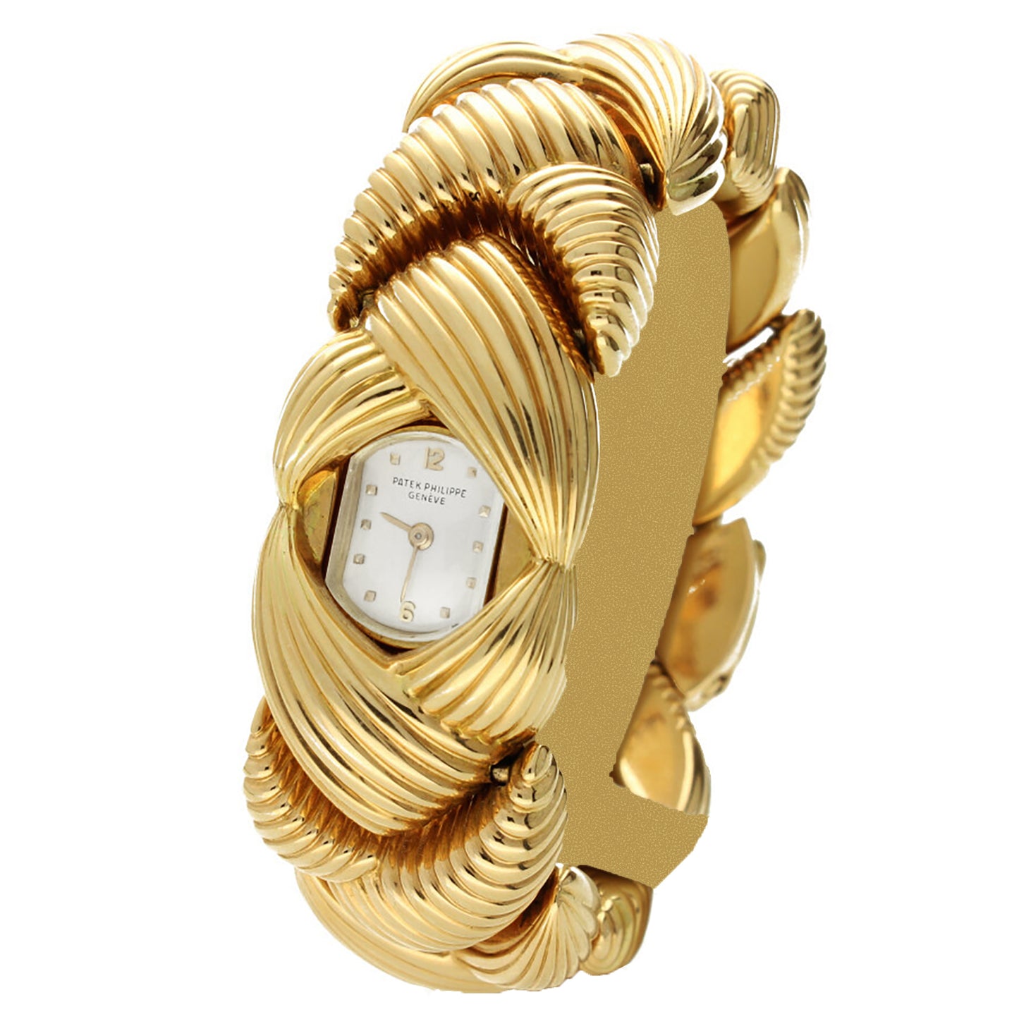 18ct rose gold Patek Philippe ref. 3100 'Scallop' link bracelet watch. Made 1958