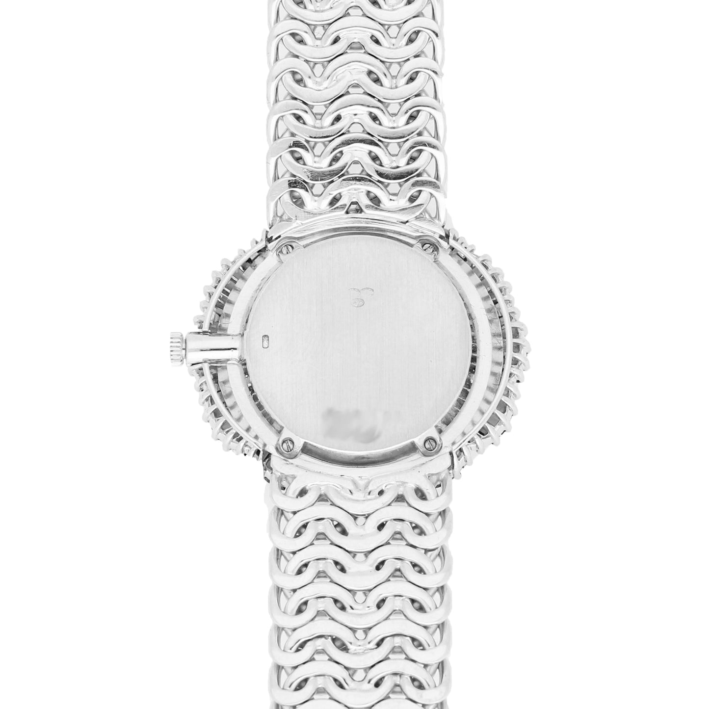 18ct white gold Piaget ref. 9317 'oval cased' with lapis lazuli dial and diamond and sapphire set bezel bracelet watch. Made 1970's