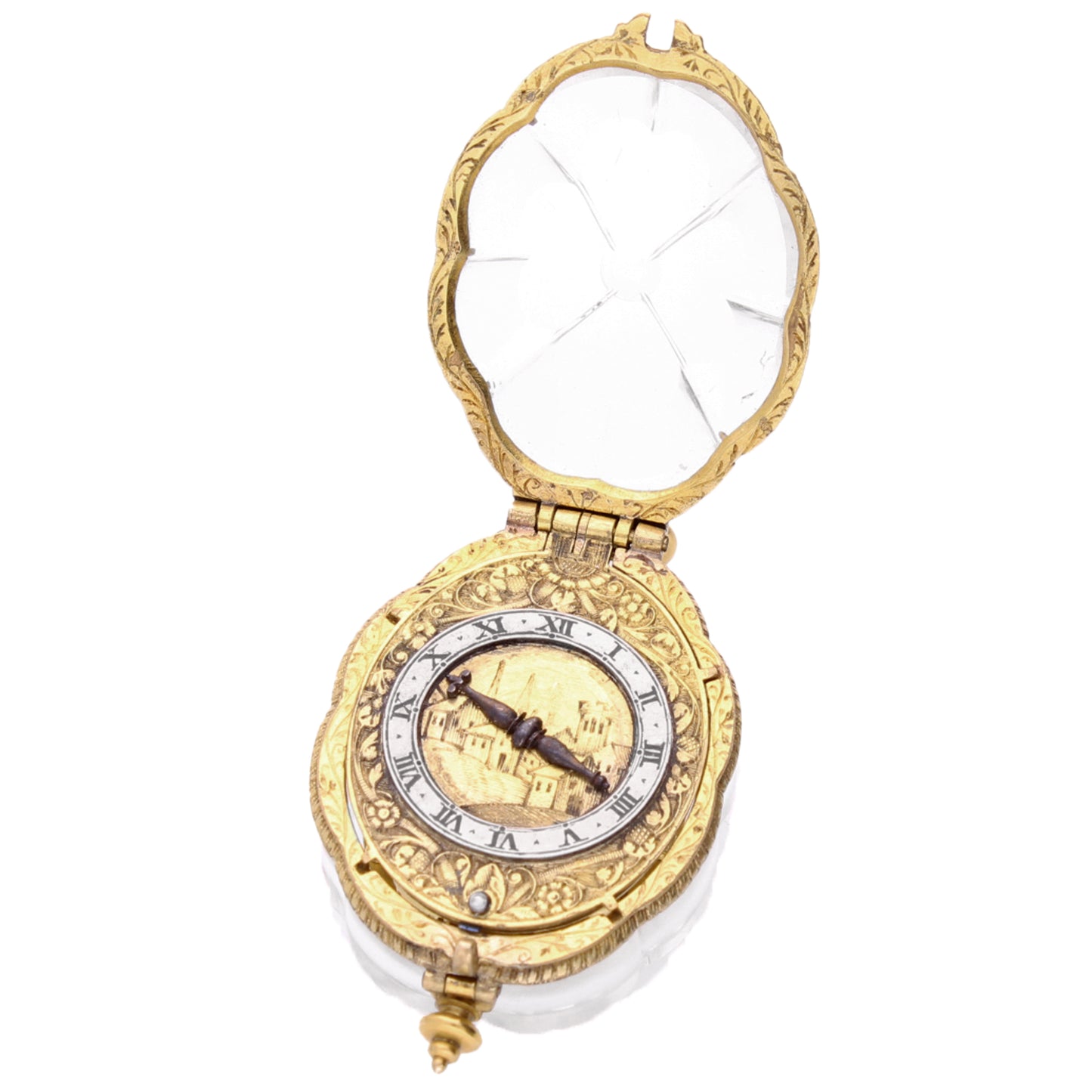Gilt Swiss pre-balance verge watch with rock crystal cover. Made 1635