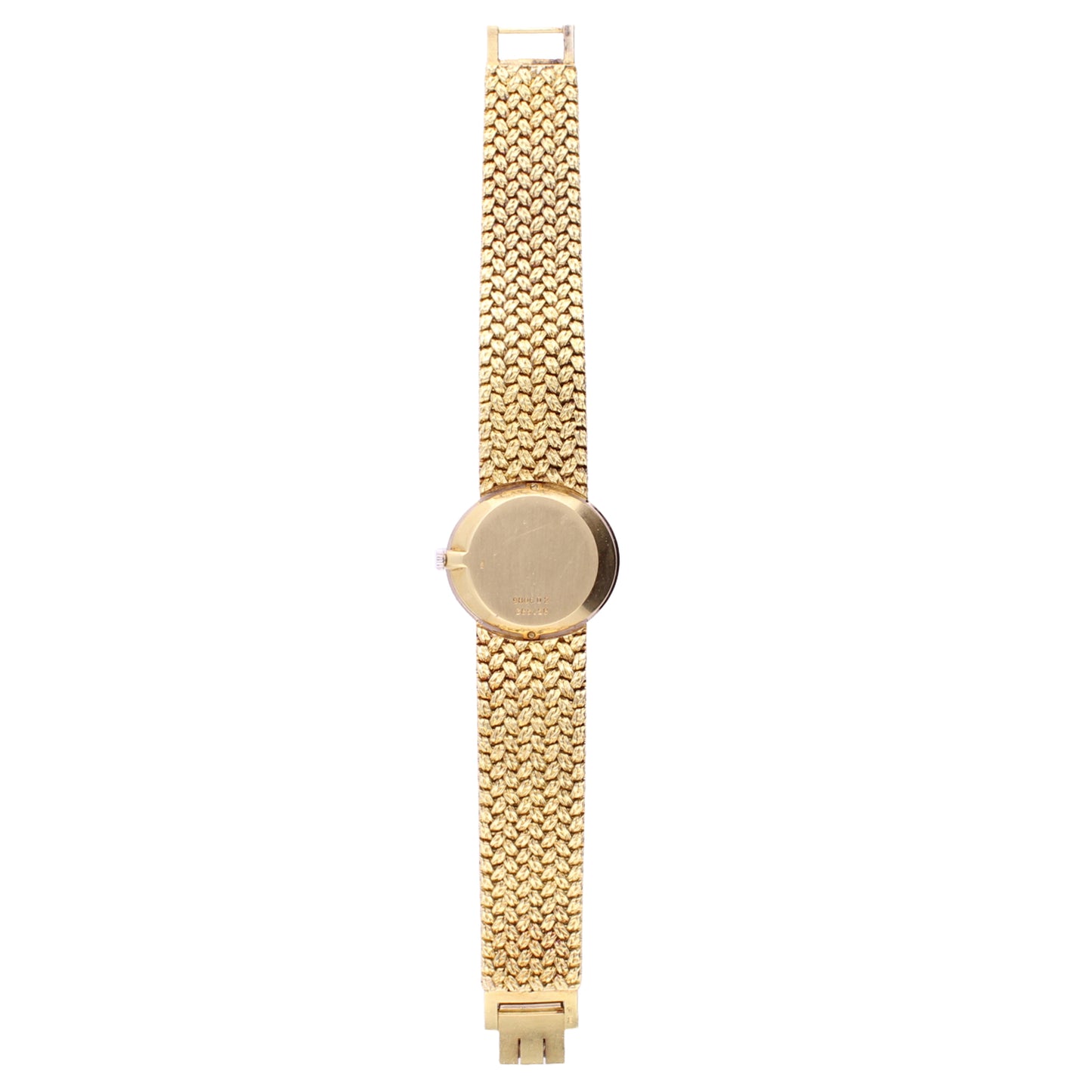 18ct yellow gold Piaget ref. 9806 'oval cased' bracelet watch with lapis lazuli dial and diamond set bezel. Made 1970s