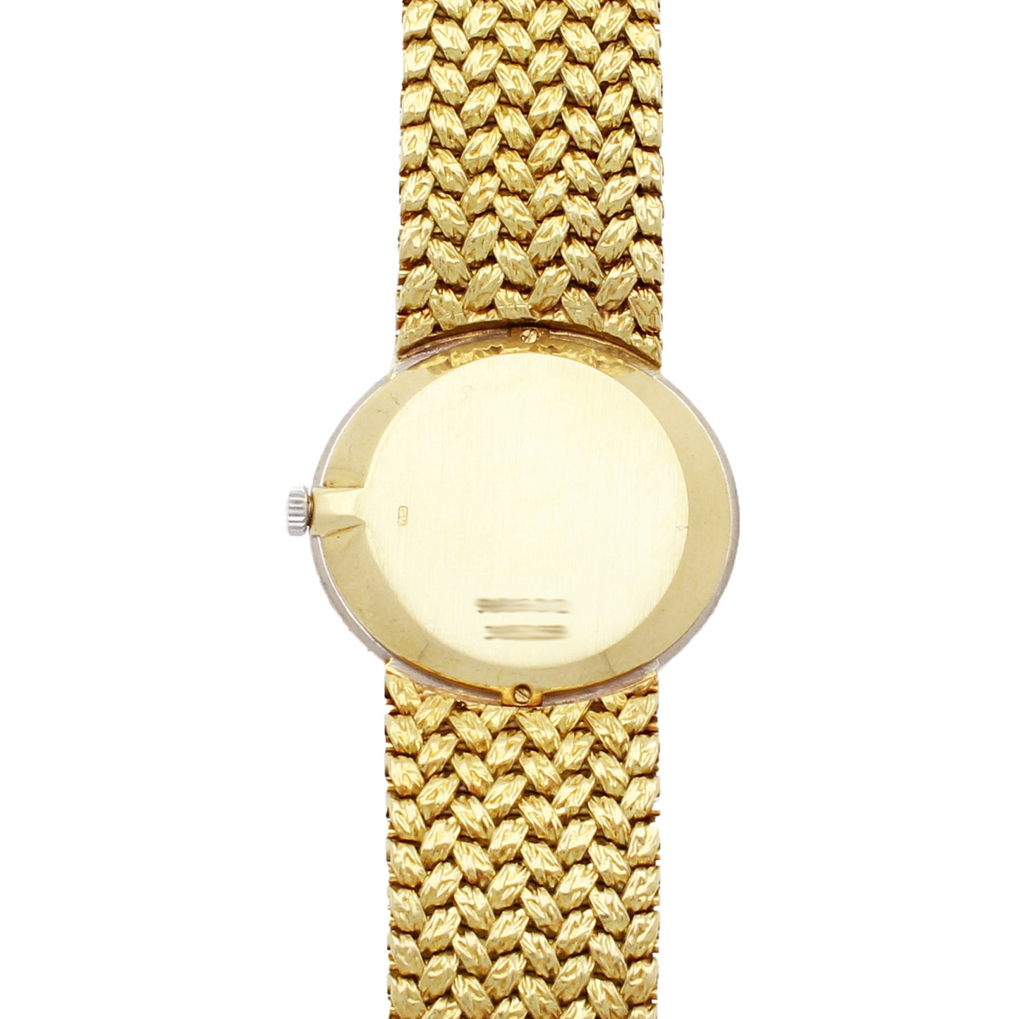 18ct yellow gold Piaget ref. 9806 'oval cased' bracelet watch with lapis lazuli dial and diamond set bezel. Made 1970s