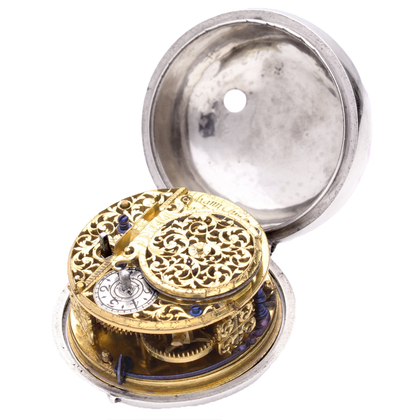 Silver Johann Christoph Strigell, Kreilsheim pair cased wandering hour verge watch. Made 1700