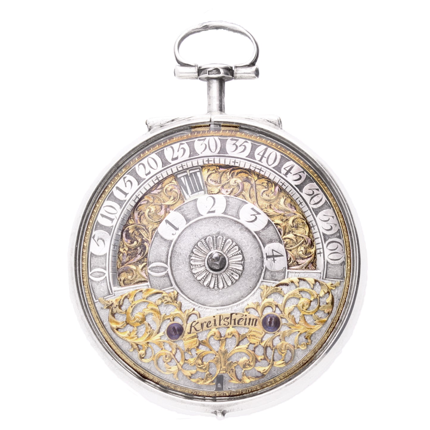 Silver Johann Christoph Strigell, Kreilsheim pair cased wandering hour verge watch. Made 1700