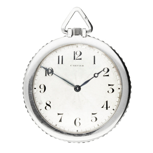 Platinum Cartier, open faced pocket watch with sapphire set case edge. Made 1930's