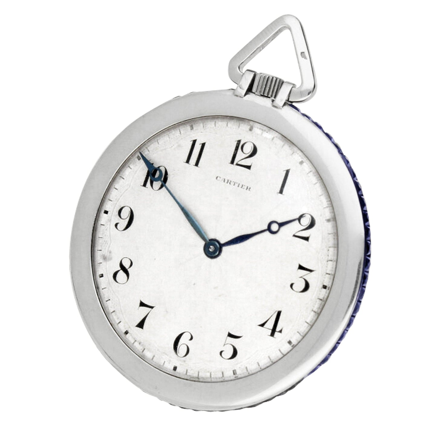 Platinum Cartier, open faced pocket watch with sapphire set case edge. Made 1930's