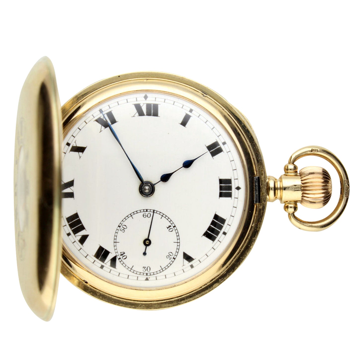9ct yellow gold half hunter pocket watch. Made 1924