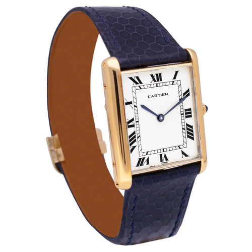 18ct yellow gold Cartier Tank 'Jumbo' Automatique wristwatch. Made 1970's