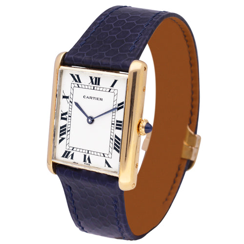 18ct yellow gold Cartier Tank 'Jumbo' Automatique wristwatch. Made 1970's
