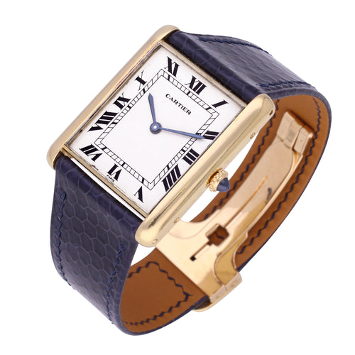 18ct yellow gold Cartier Tank 'Jumbo' Automatique wristwatch. Made 1970's