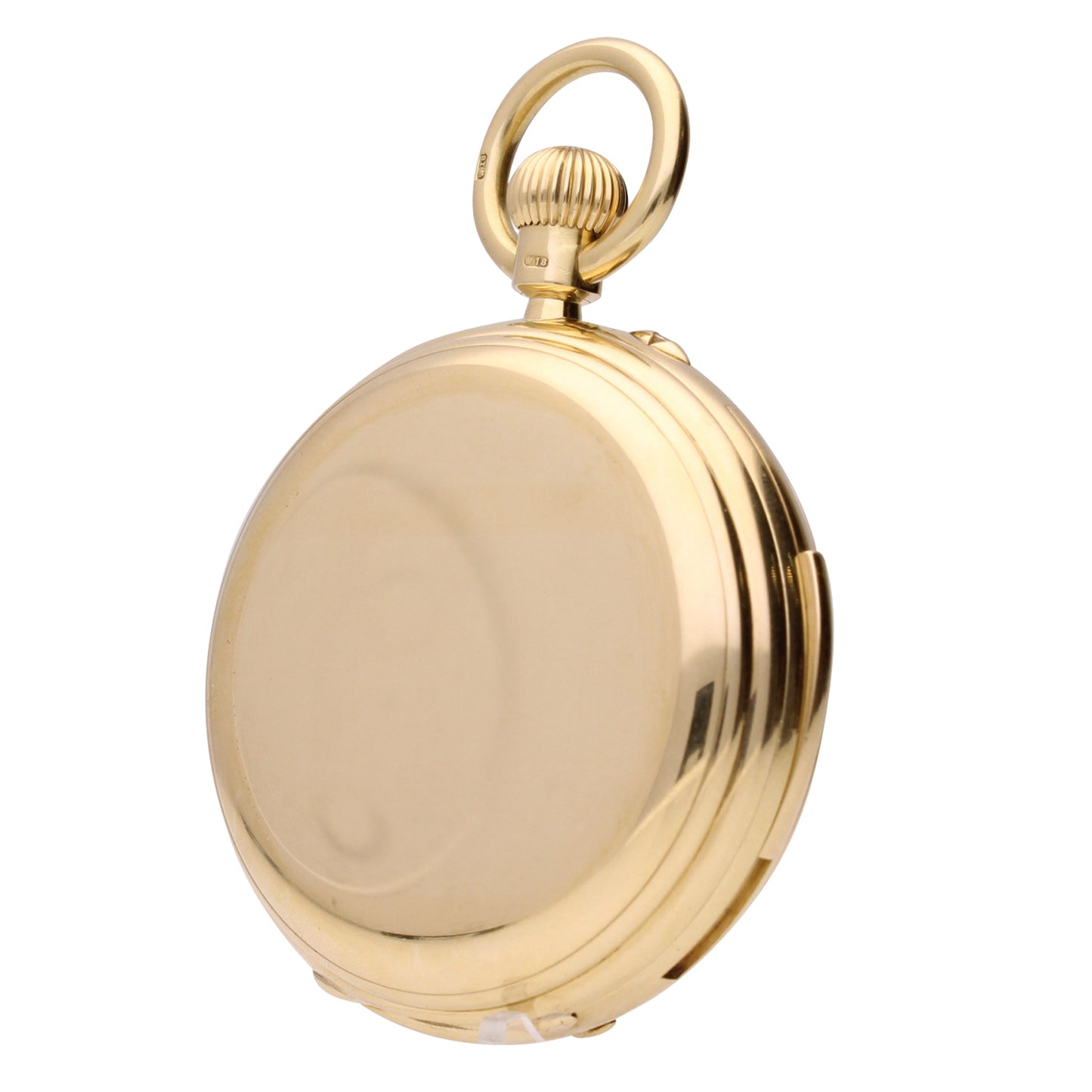 18ct yellow gold hunter case, keyless wind minute repeating chronograph pocket watch. Made 1898