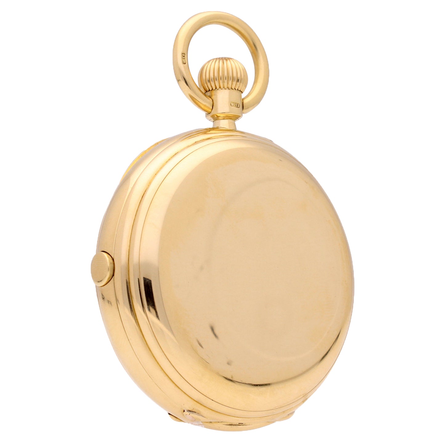 18ct yellow gold hunter case, keyless wind minute repeating chronograph pocket watch. Made 1898