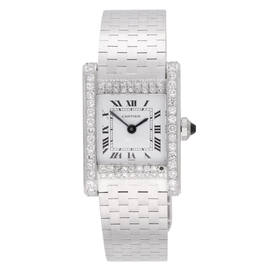 18ct white gold and diamond set Cartier ref. 78093 Tank Normale wristwatch. Made 1980's