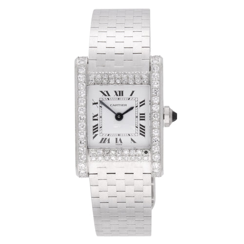 18ct white gold and diamond set Cartier ref. 78093 Tank Normale wristwatch. Made 1980's