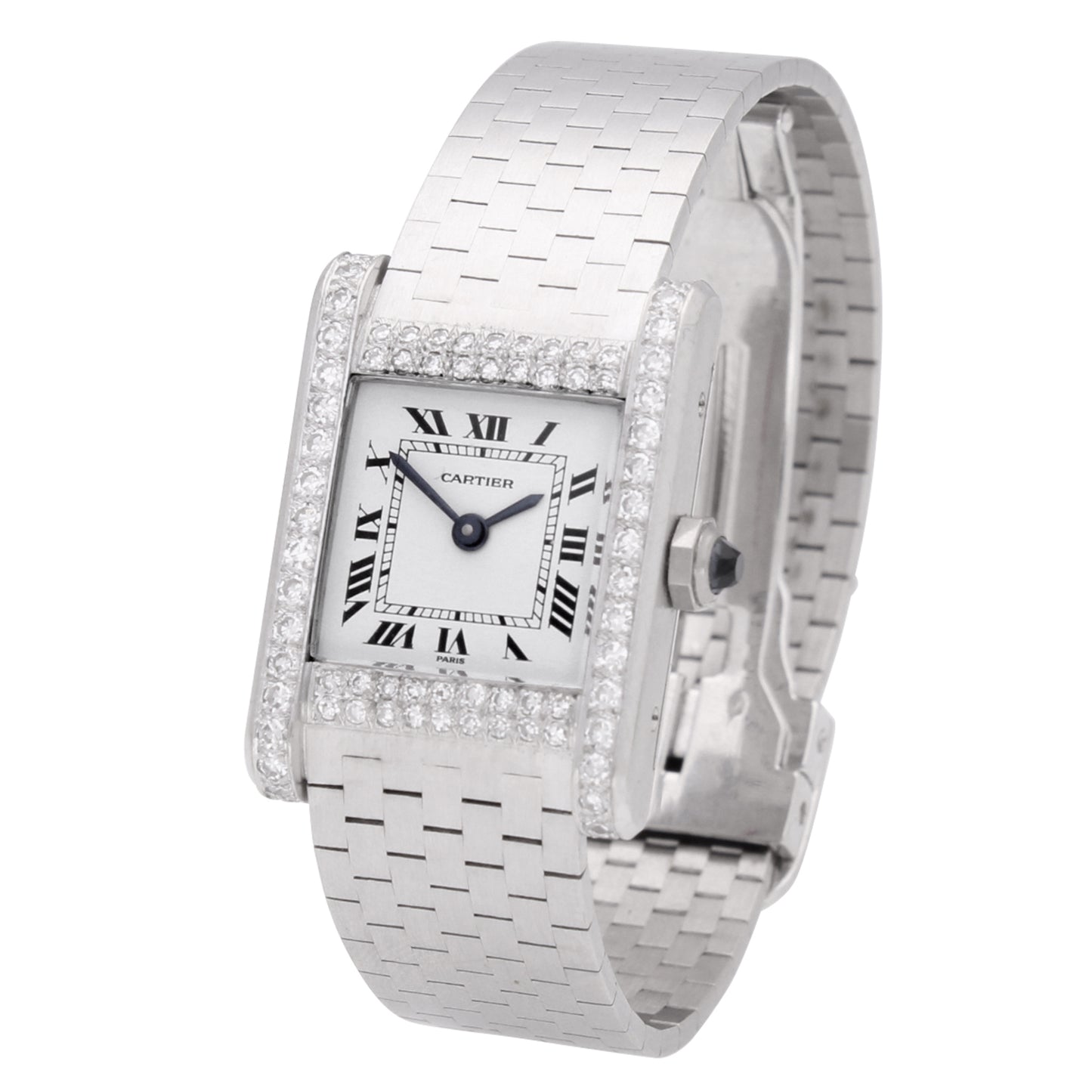 18ct white gold and diamond set Cartier ref. 78093 Tank Normale wristwatch. Made 1980's