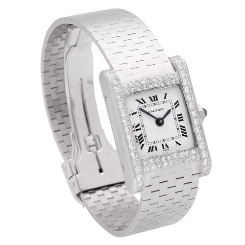 18ct white gold and diamond set Cartier ref. 78093 Tank Normale wristwatch. Made 1980's