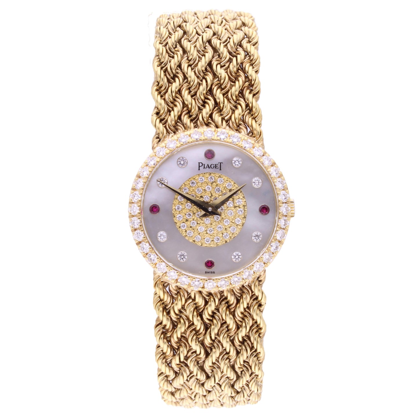 18ct yellow gold Piaget ref. 9706 bracelet watch with mother of pearl dial. Made 1970's