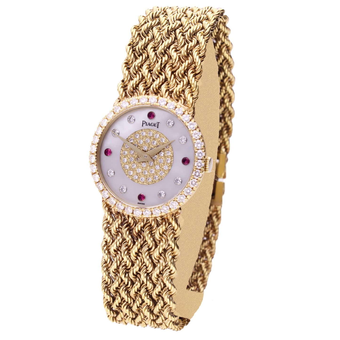 18ct yellow gold Piaget ref. 9706 bracelet watch with mother of pearl dial. Made 1970's