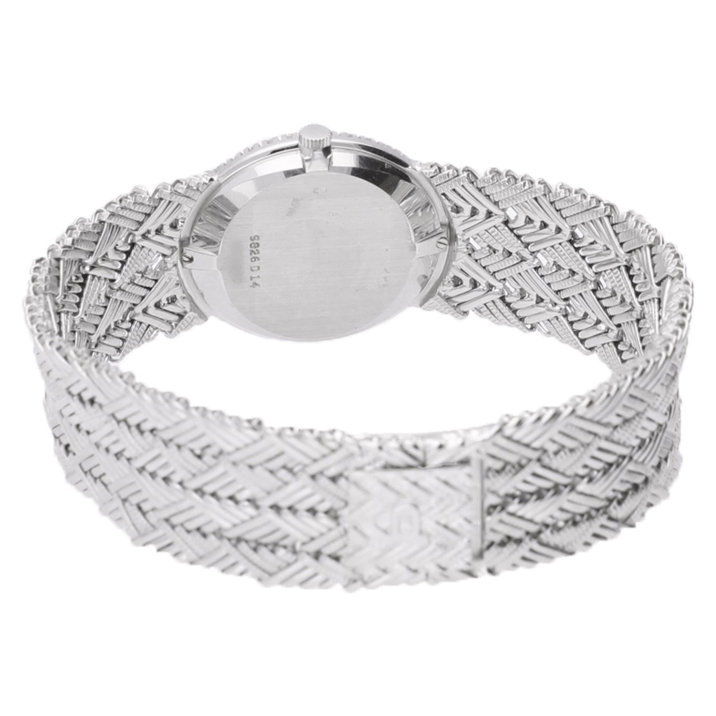 18ct white gold Piaget ref. 9826 opal/pearl set dial and diamond set bezel bracelet watch. Made 1970