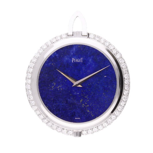 18ct white gold Piaget pocket watch with Lapis Lazuli dial & diamond set bezel. Made 1969