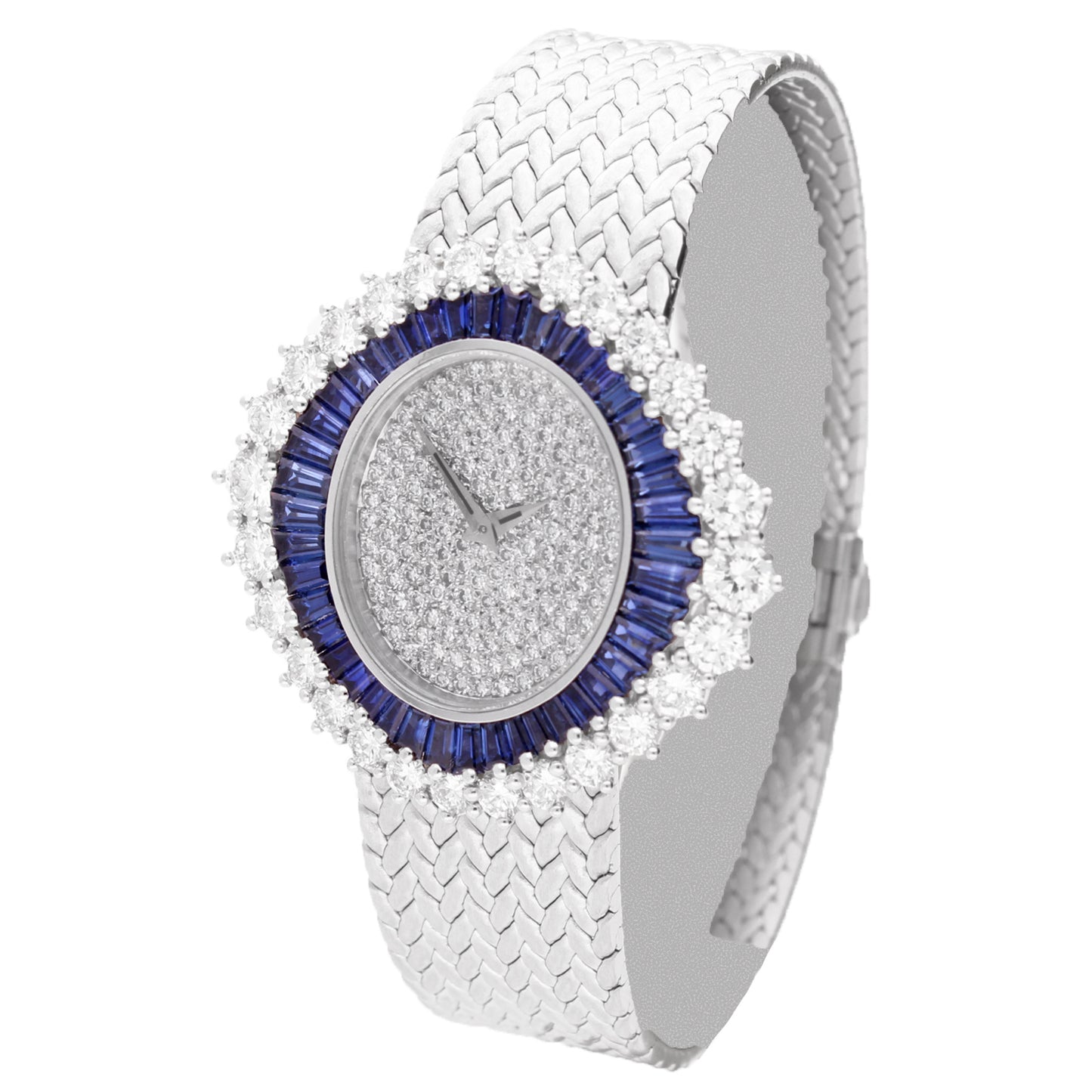 18ct white gold diamond and sapphire set Patek Philippe ref.4344/1 bracelet watch. Made 1980