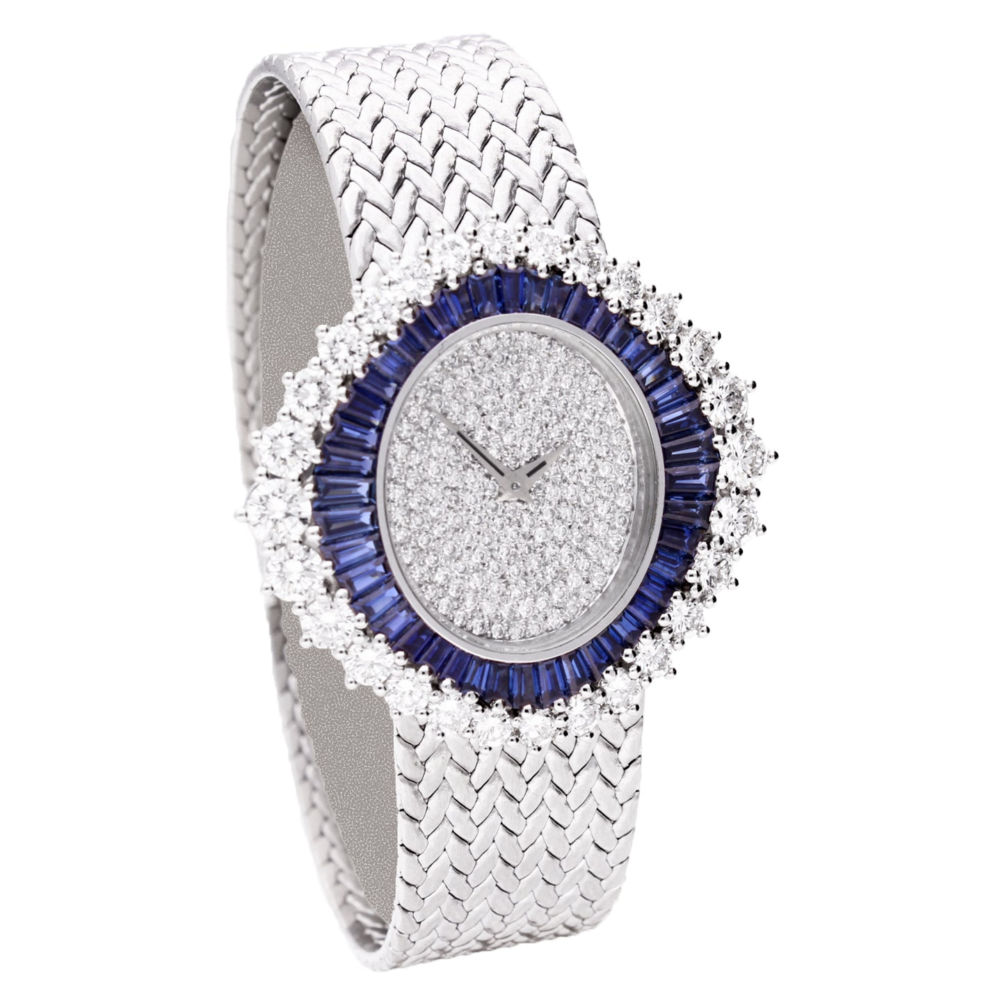 18ct white gold diamond and sapphire set Patek Philippe ref.4344/1 bracelet watch. Made 1980