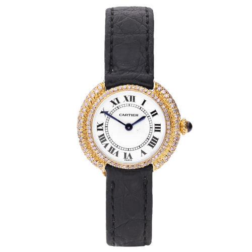 18ct yellow gold Cartier ref. 6708 diamond set Vendôme wristwatch. Made 1980