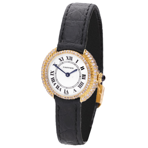 18ct yellow gold Cartier ref. 6708 diamond set Vendôme wristwatch. Made 1980