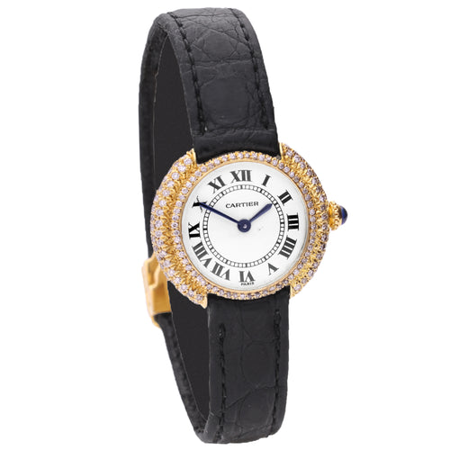 18ct yellow gold Cartier ref. 6708 diamond set Vendôme wristwatch. Made 1980