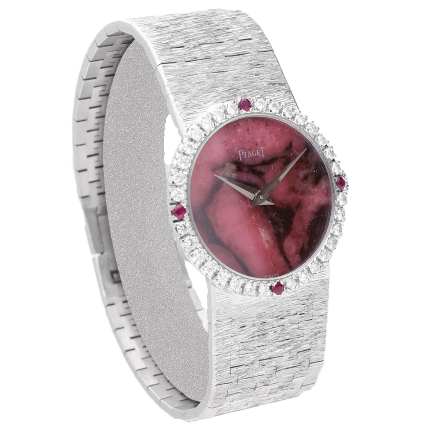 18ct white gold Piaget rhodonite dial bracelet watch. Made 1970