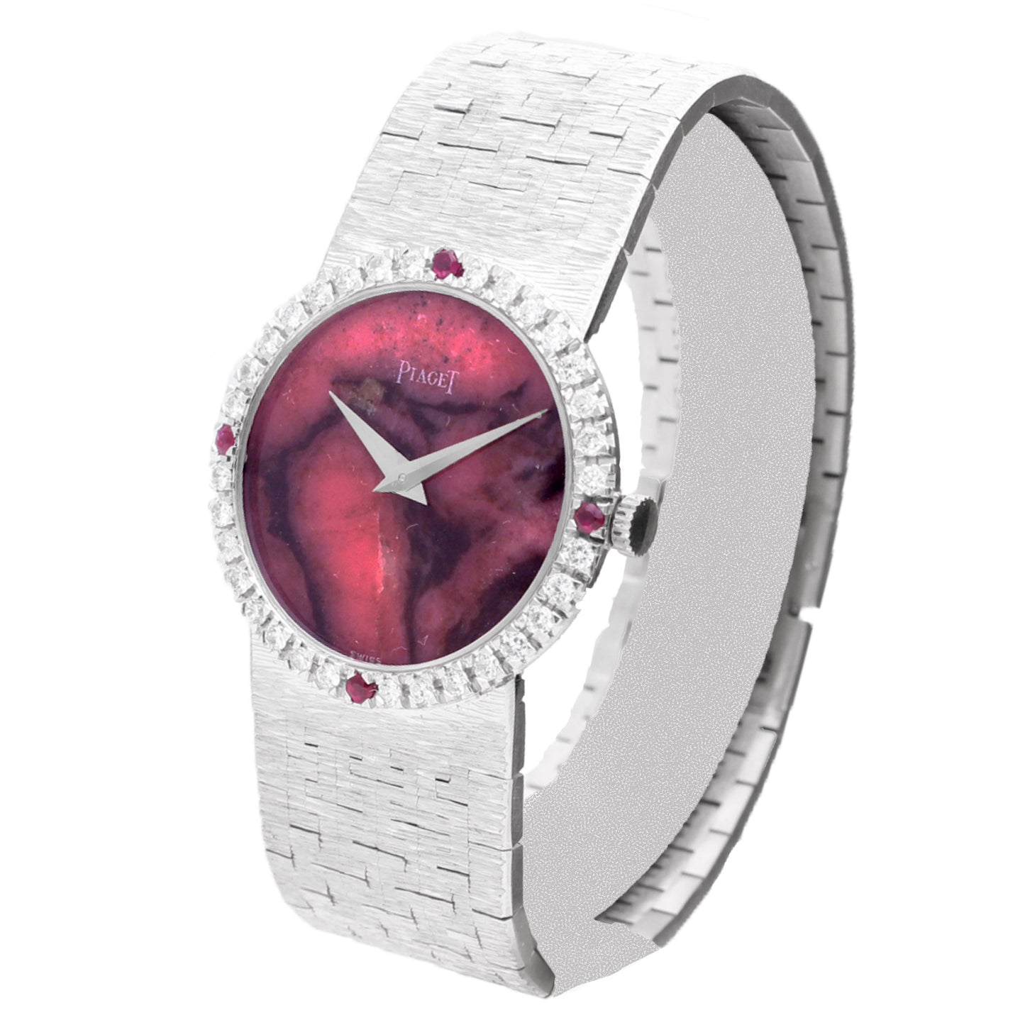 18ct white gold Piaget rhodonite dial bracelet watch. Made 1970