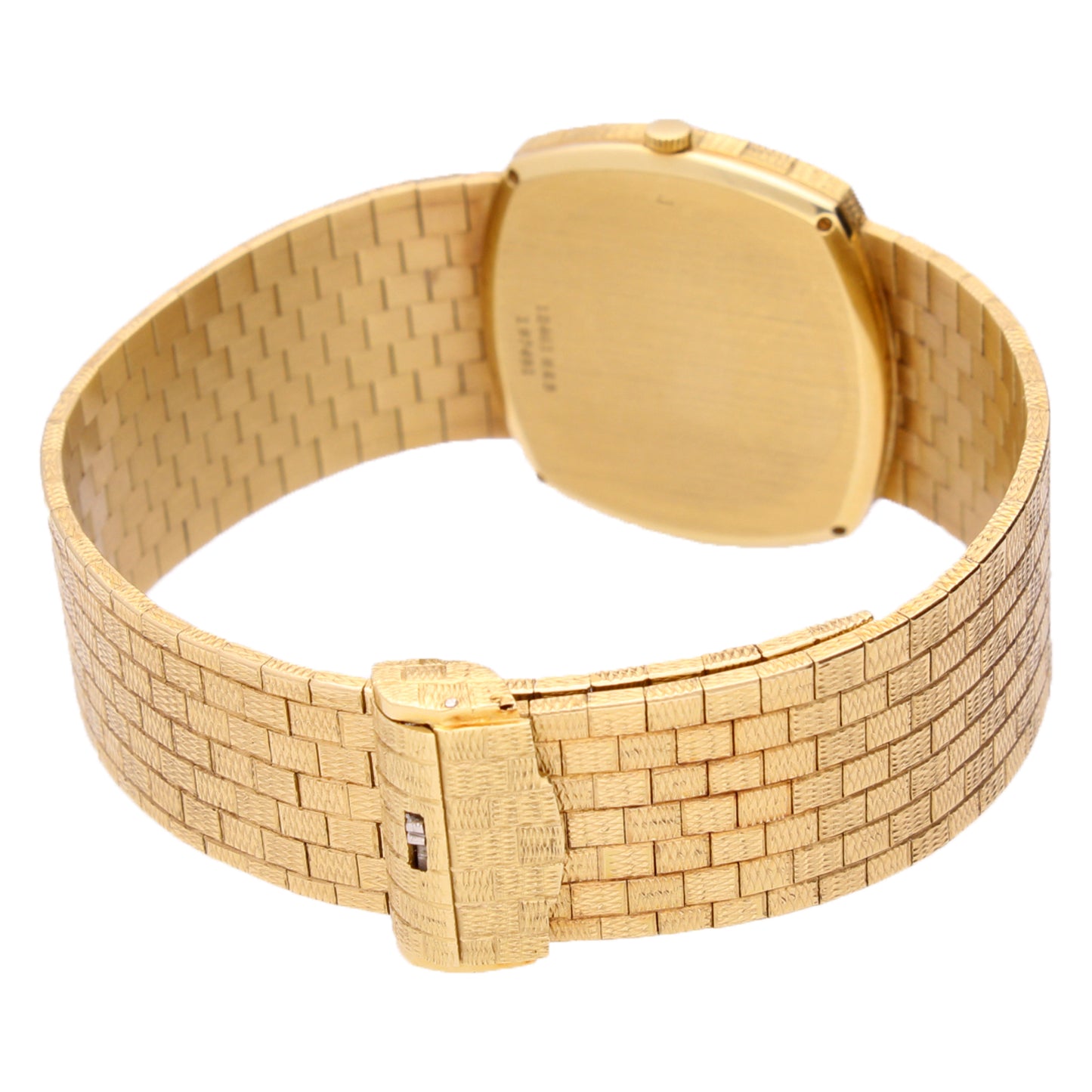 18ct yellow gold Piaget ref. 12461 automatic bracelet watch with tigers eye dial. Made 1971