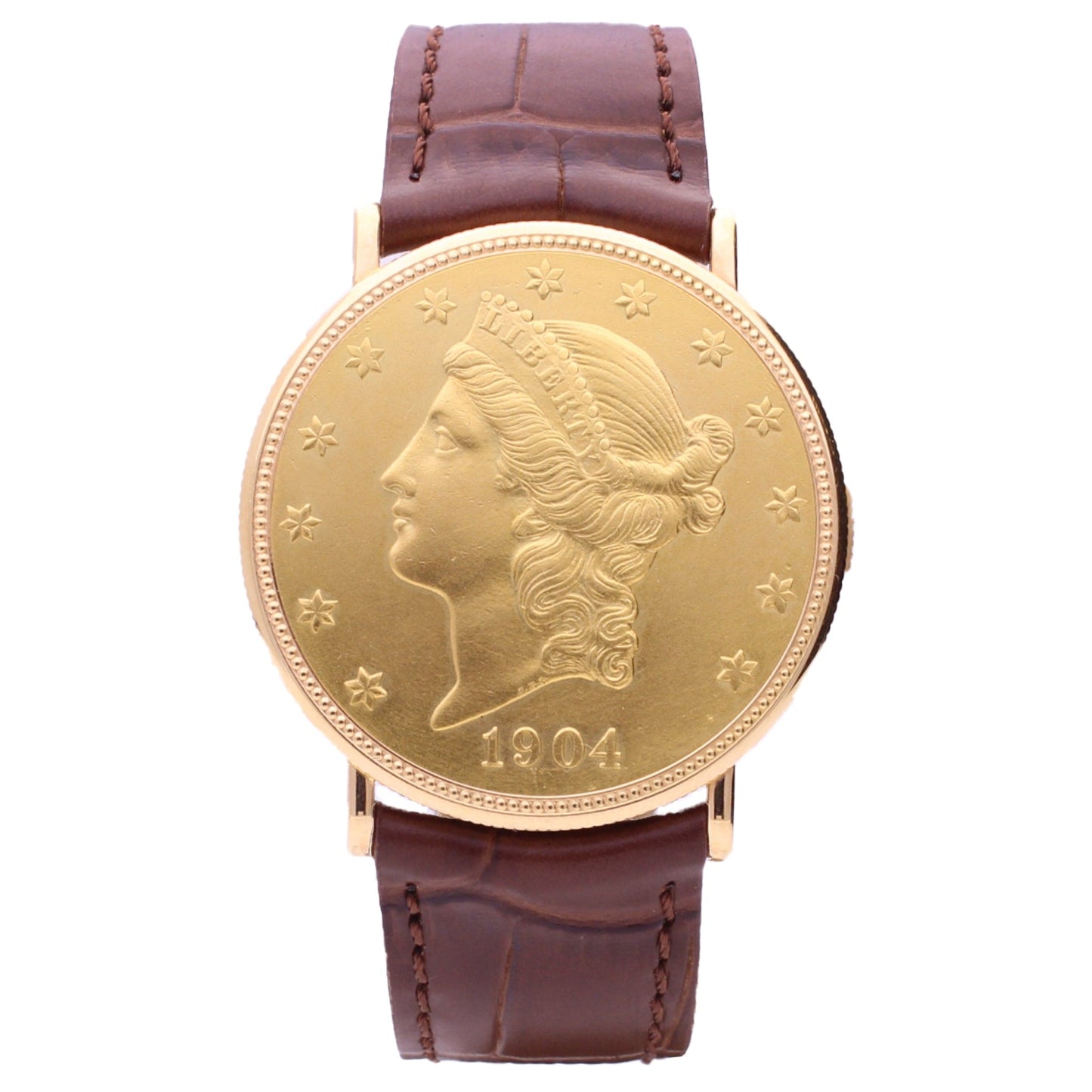 18ct yellow gold Piaget USD $20 coin wristwatch. Made 1995