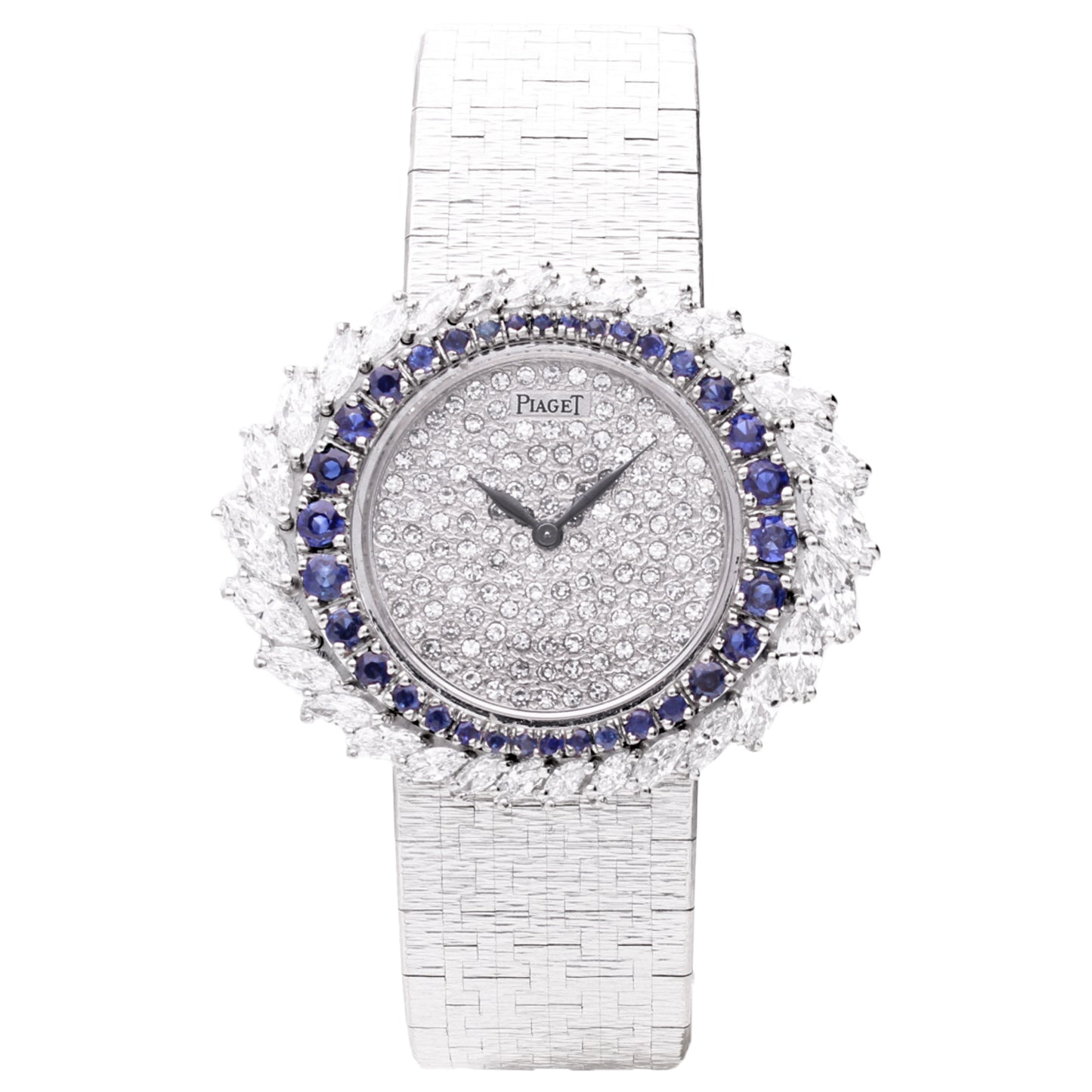 18ct white gold Piaget ref. 9178 diamond and sapphire set bracelet watch. Made 1970