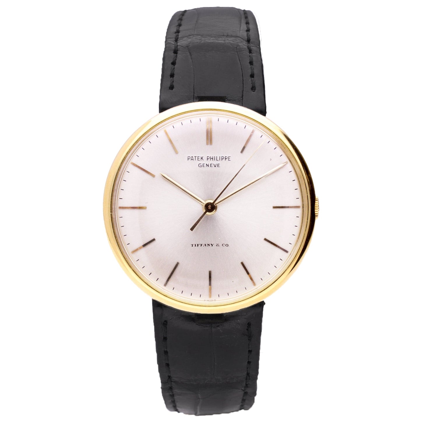 18ct yellow gold Patek Philippe ref. 3495 'oversized' Calatrava wristwatch, retailed by TIFFANY. Made 1964