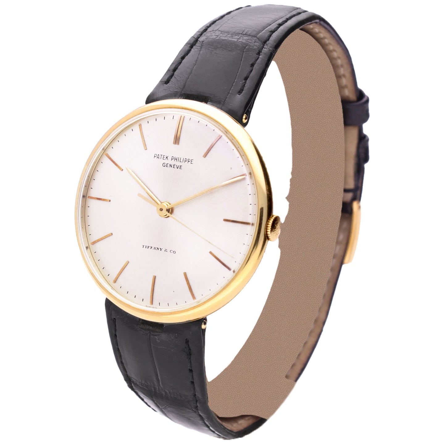 18ct yellow gold Patek Philippe ref. 3495 'oversized' Calatrava wristwatch, retailed by TIFFANY. Made 1964