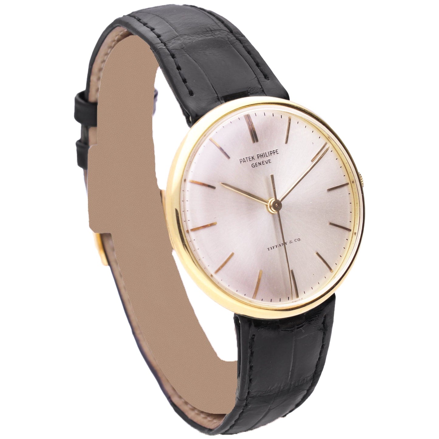 18ct yellow gold Patek Philippe ref. 3495 'oversized' Calatrava wristwatch, retailed by TIFFANY. Made 1964