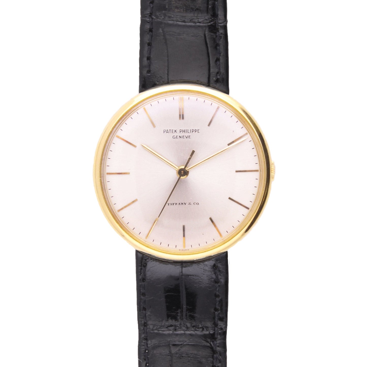 18ct yellow gold Patek Philippe ref. 3495 'oversized' Calatrava wristwatch, retailed by TIFFANY. Made 1964