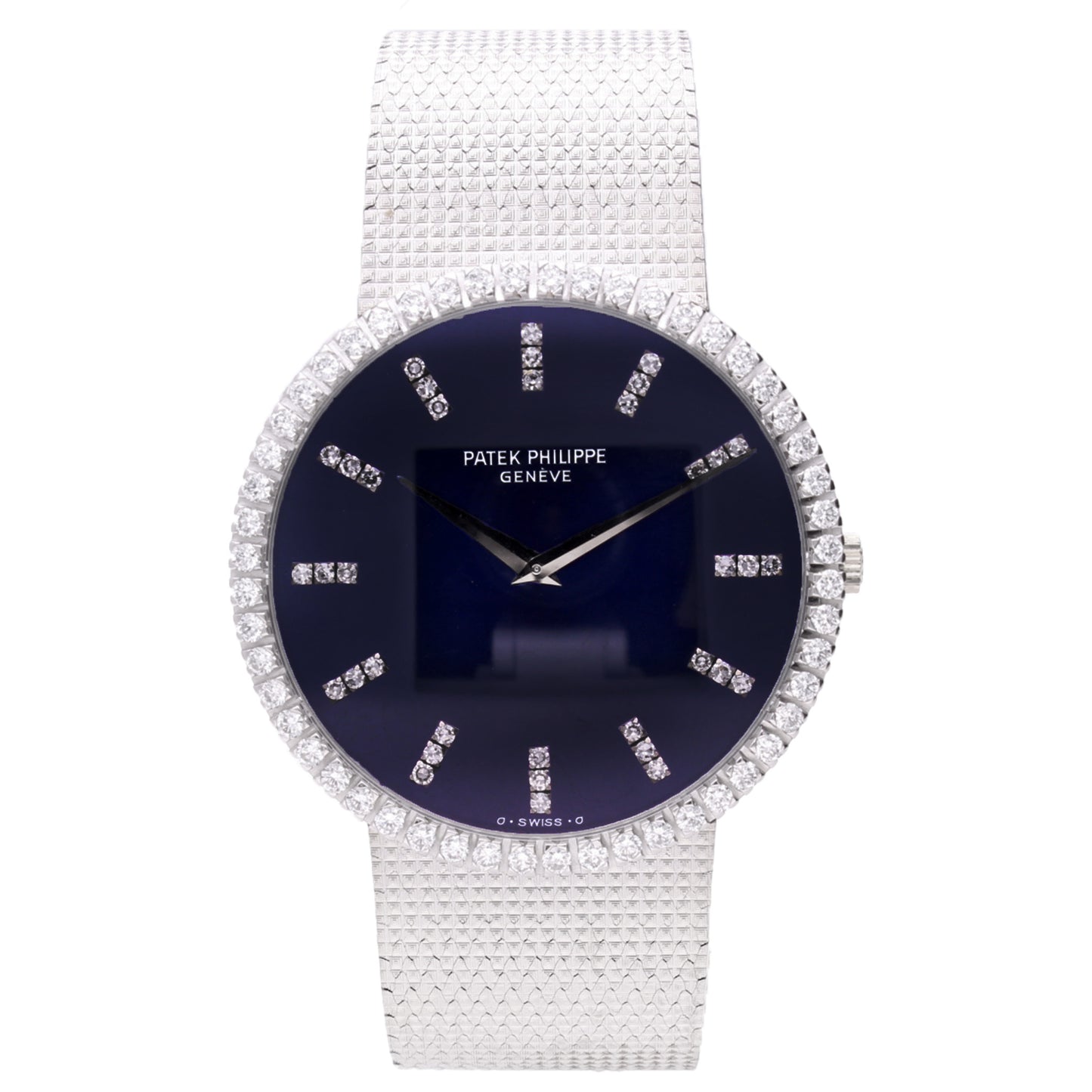 18ct white gold Patek Philippe ref. 3588/7 Automatic bracelet watch with cobalt blue dial. Made 1978