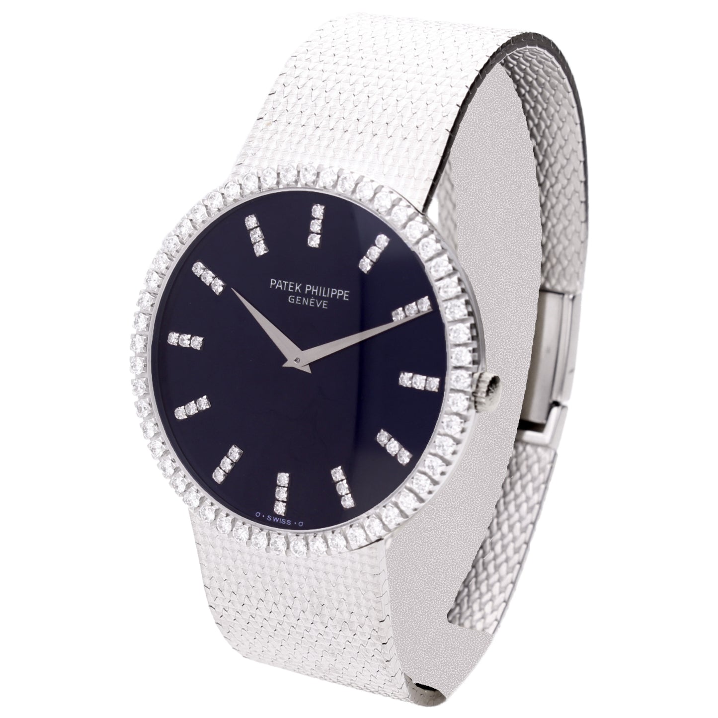18ct white gold Patek Philippe ref. 3588/7 Automatic bracelet watch with cobalt blue dial. Made 1978